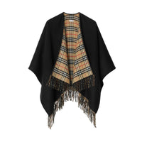 Cape réversible en laine à motif check - Black