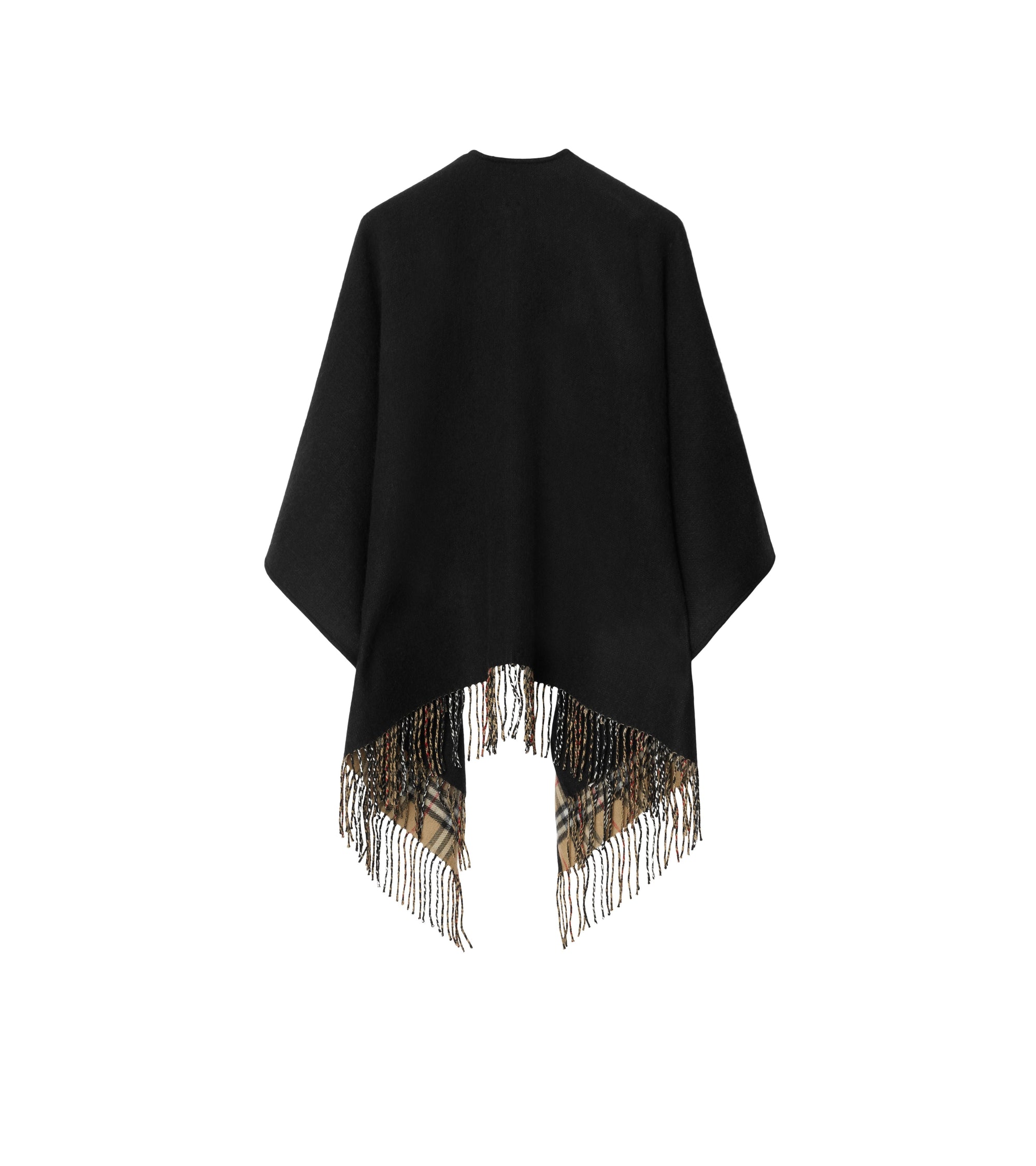 Cape réversible en laine à motif check - Black