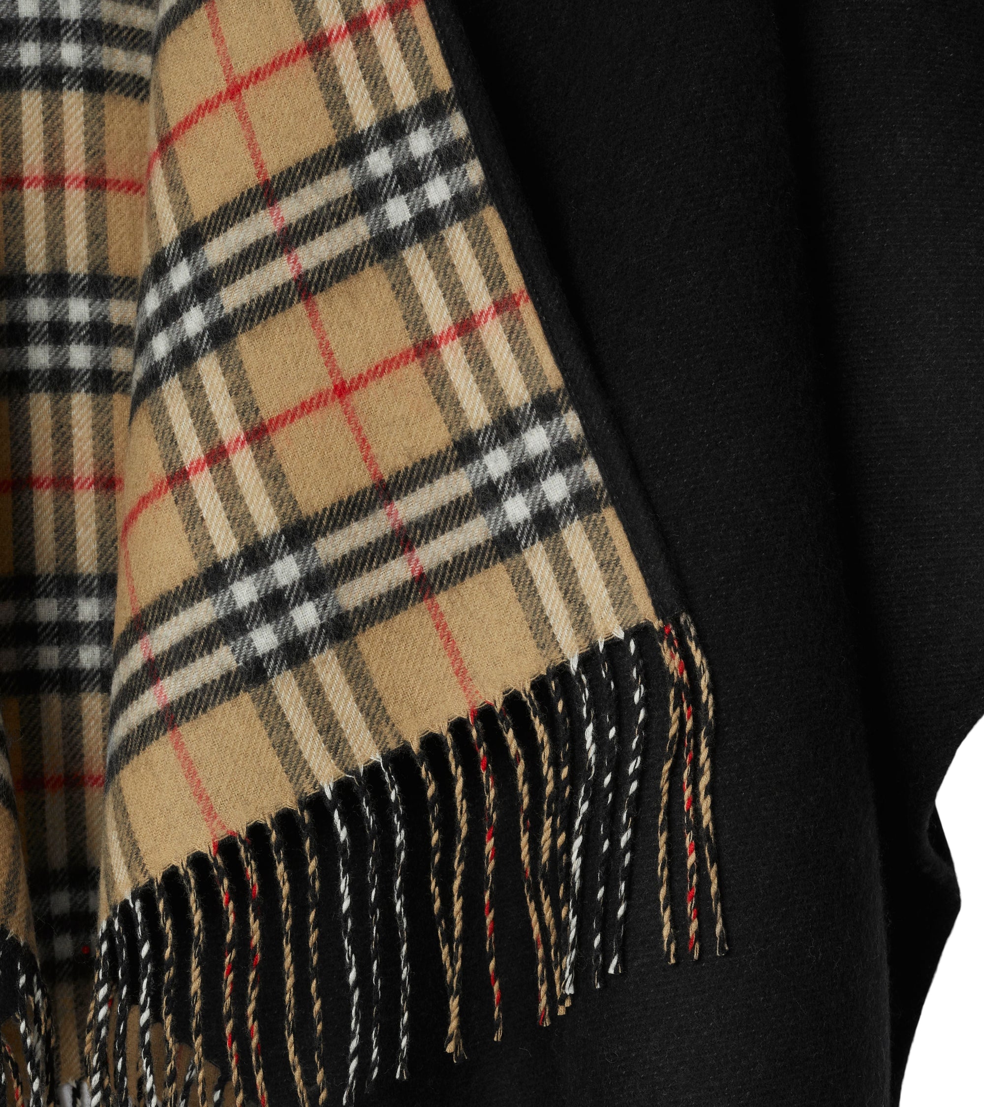 Cape réversible en laine à motif check - Black