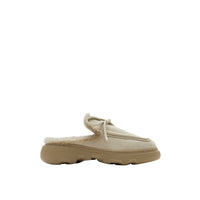Mules Stony en cuir velours et shearling - Clay