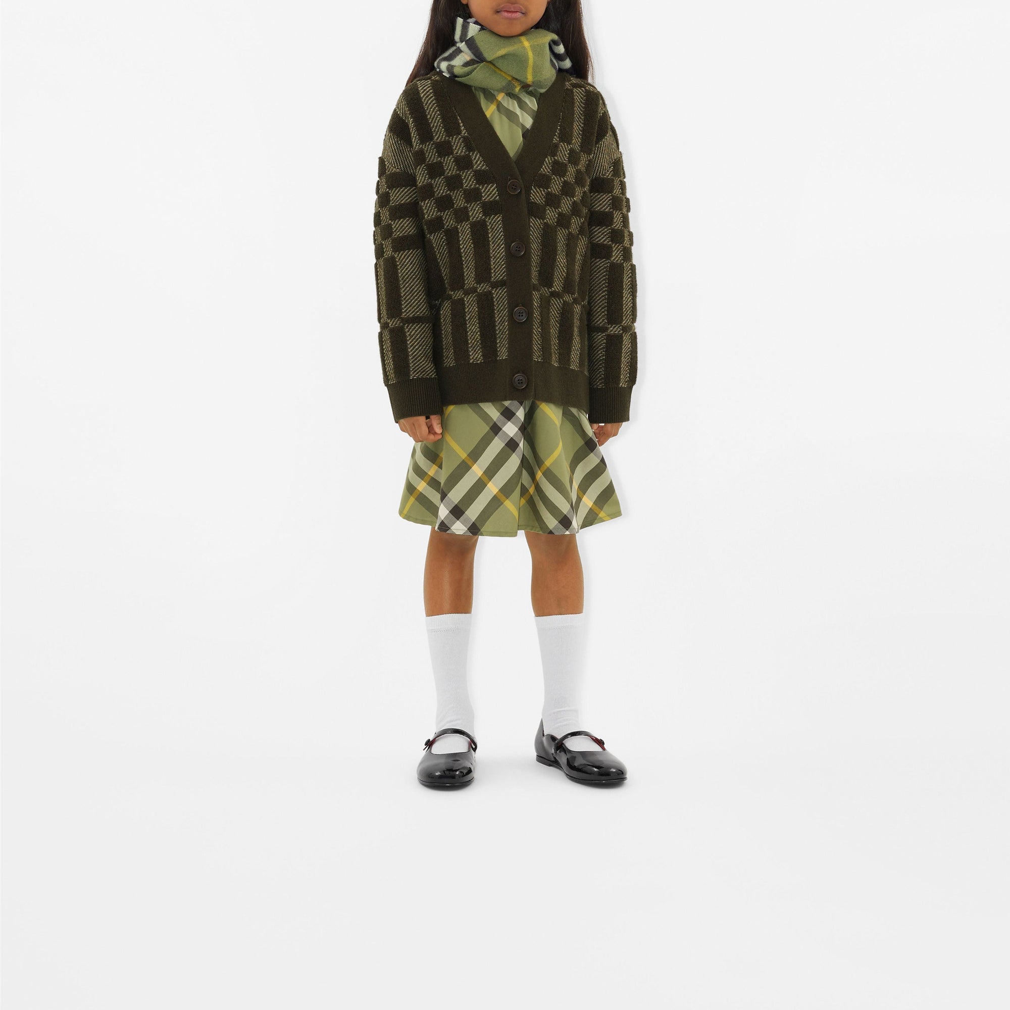 Cardigan en laine et cachemire à motif check - Dark Khaki Green Check