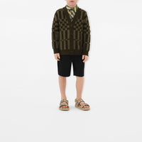 Cardigan en laine et cachemire à motif check - Dark Khaki Green Check