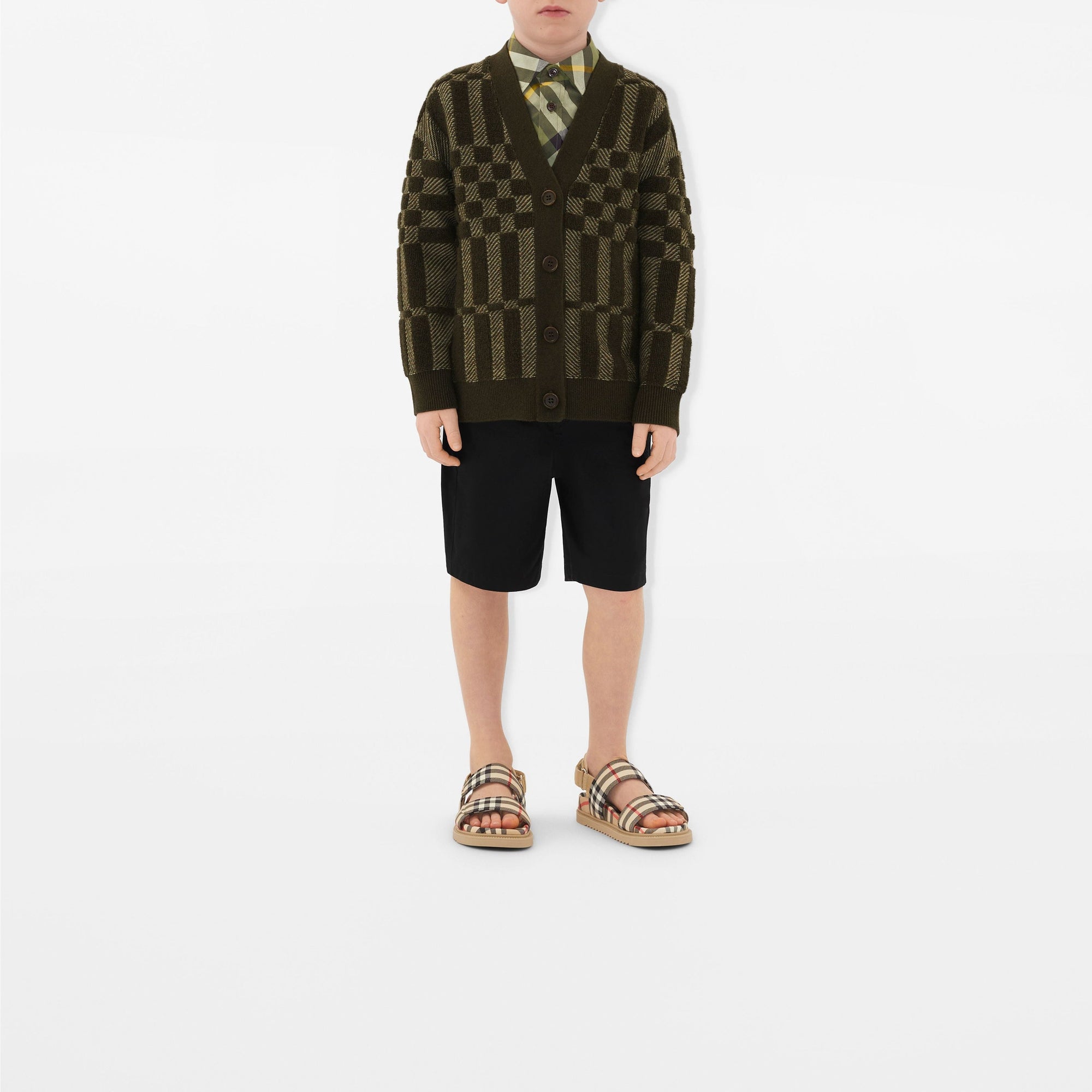 Cardigan en laine et cachemire à motif check - Dark Khaki Green Check