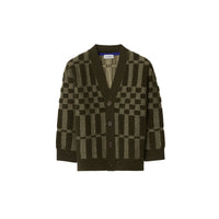 Cardigan en laine et cachemire à motif check - Dark Khaki Green Check