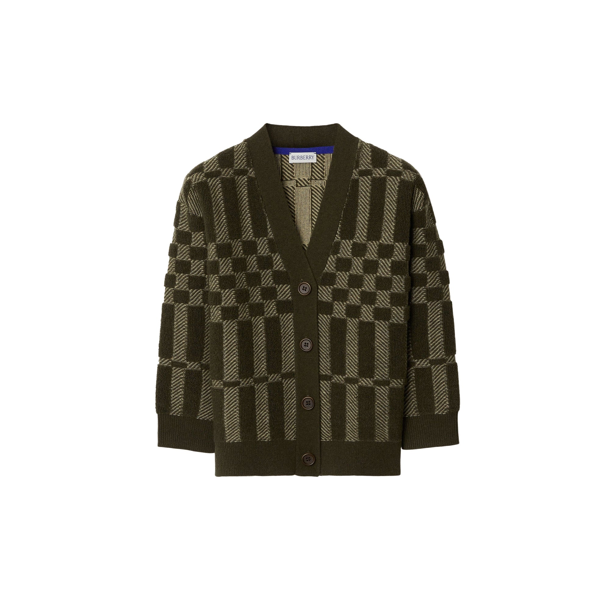 Cardigan en laine et cachemire à motif check - Dark Khaki Green Check