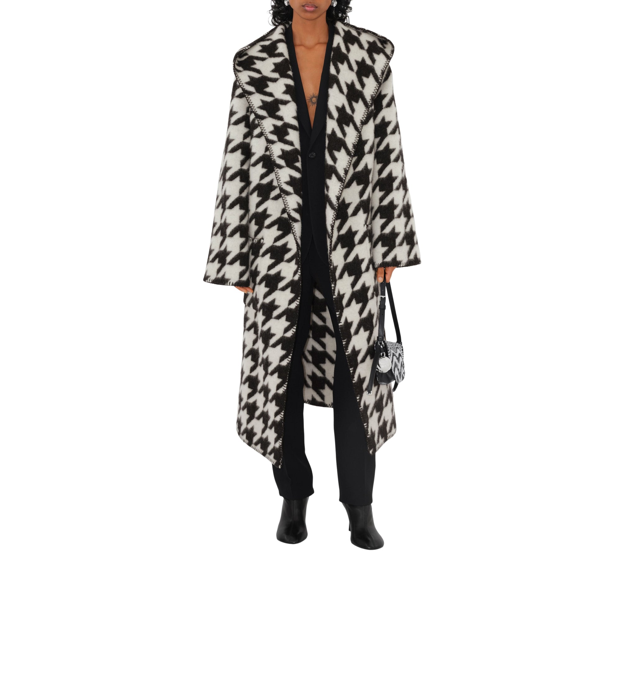 Robe de chambre en laine pied-de-poule - Monochrome