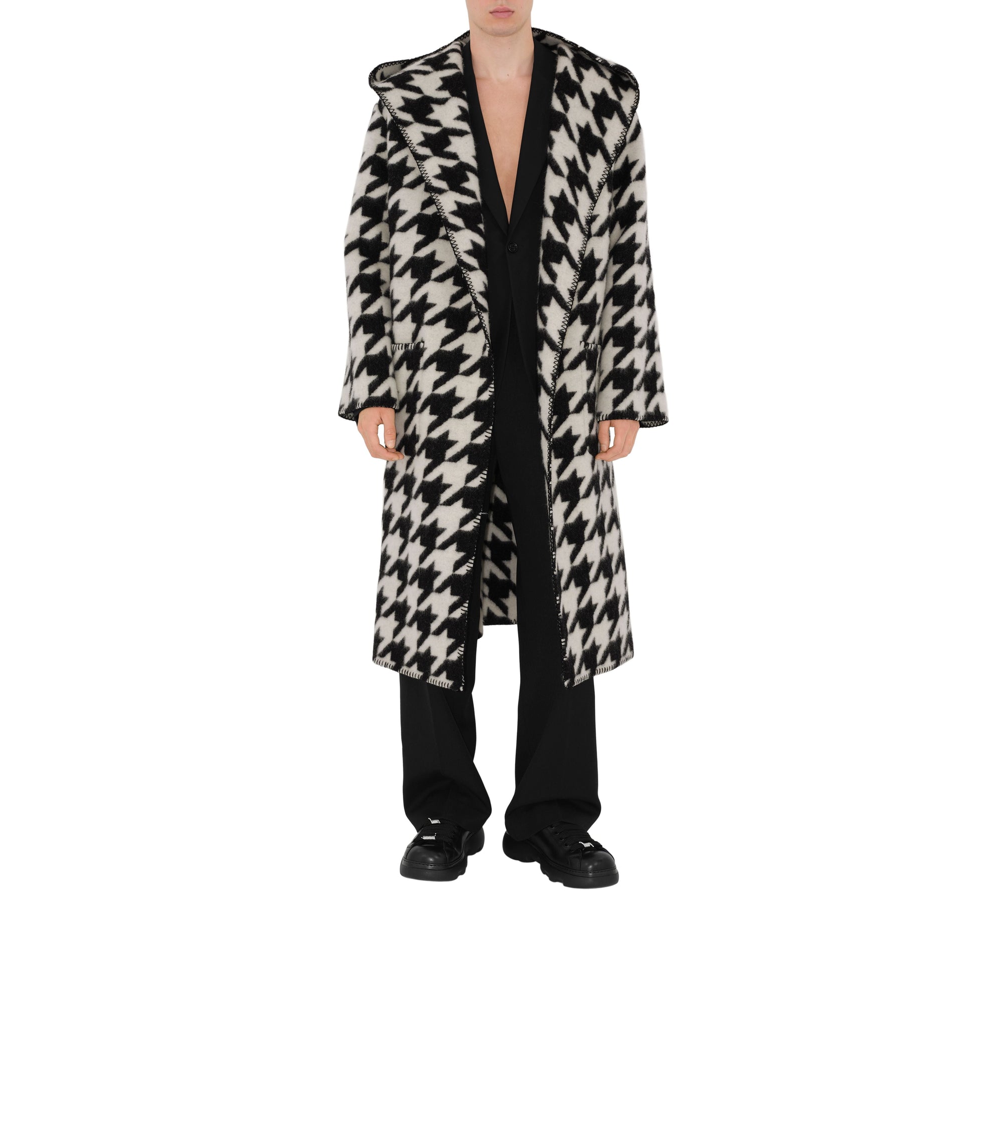 Robe de chambre en laine pied-de-poule - Monochrome