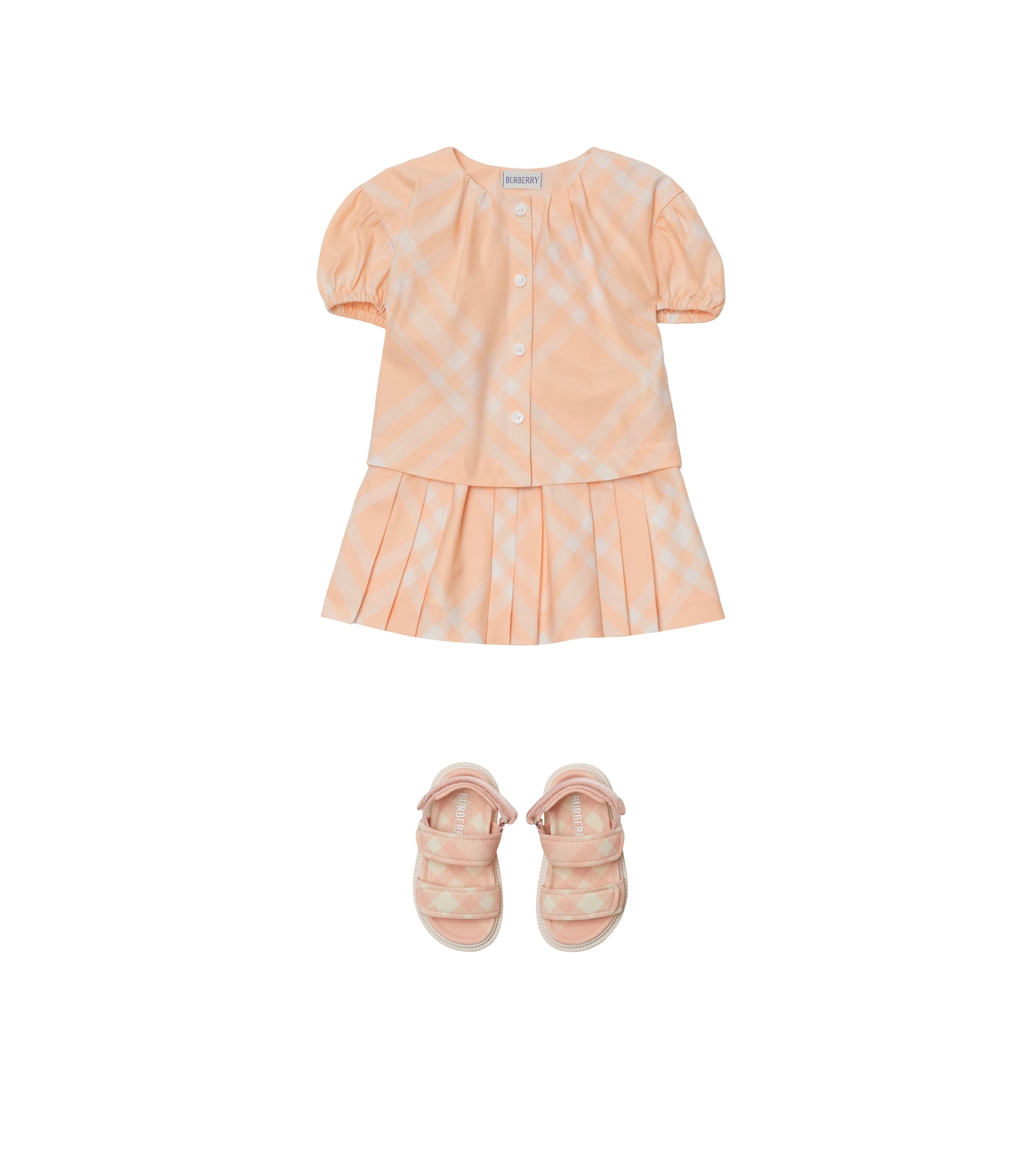 Jupe plissée en coton à motif check - Pastel Peach Check