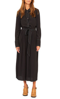 Robe chemise hanches plissées - Ébène