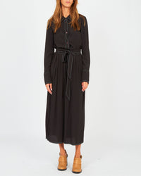 Robe chemise hanches plissées - Ébène