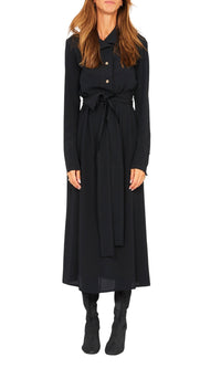 Robe polo longue en crêpe de soie - Noir