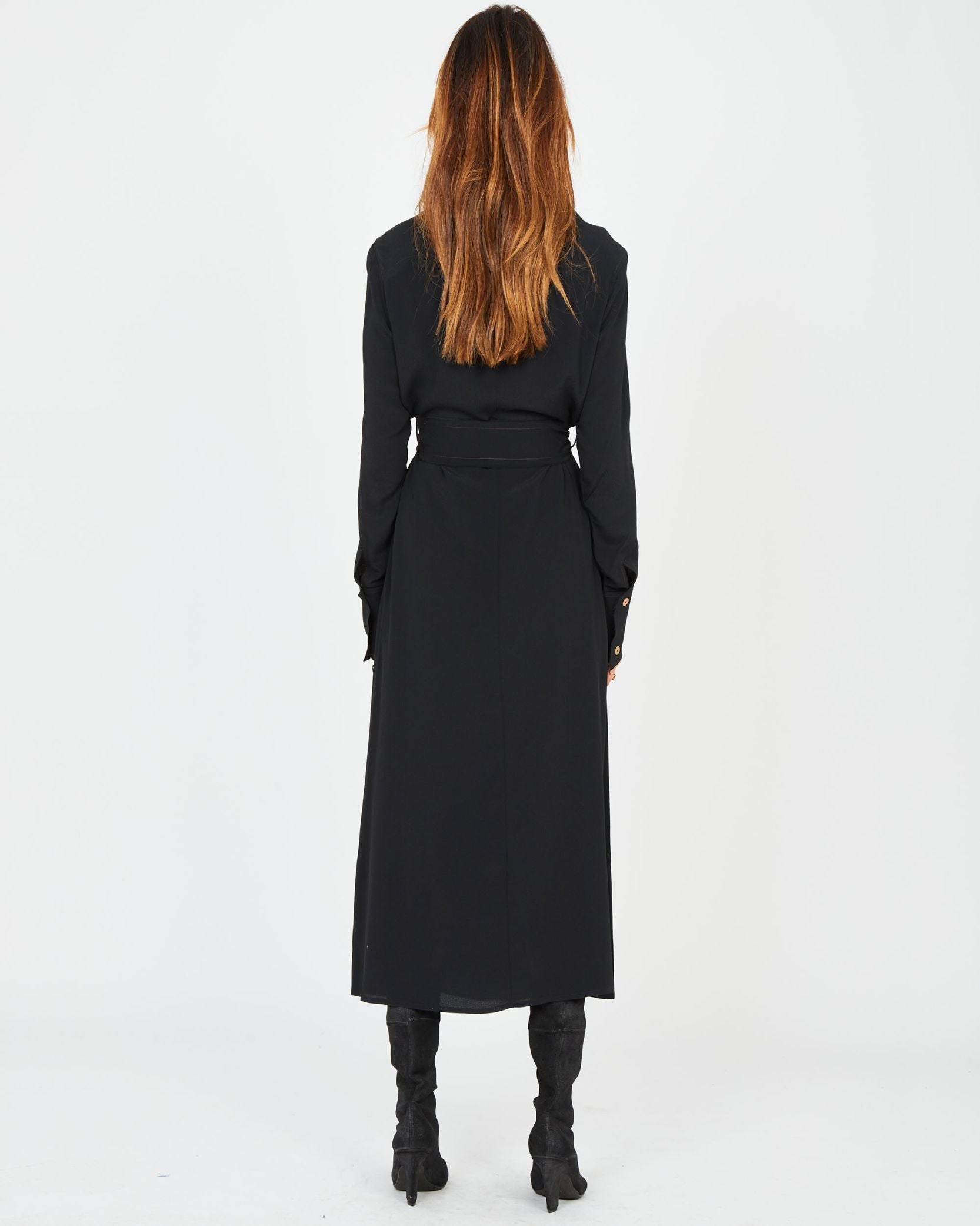 Robe polo longue en crêpe de soie - Noir