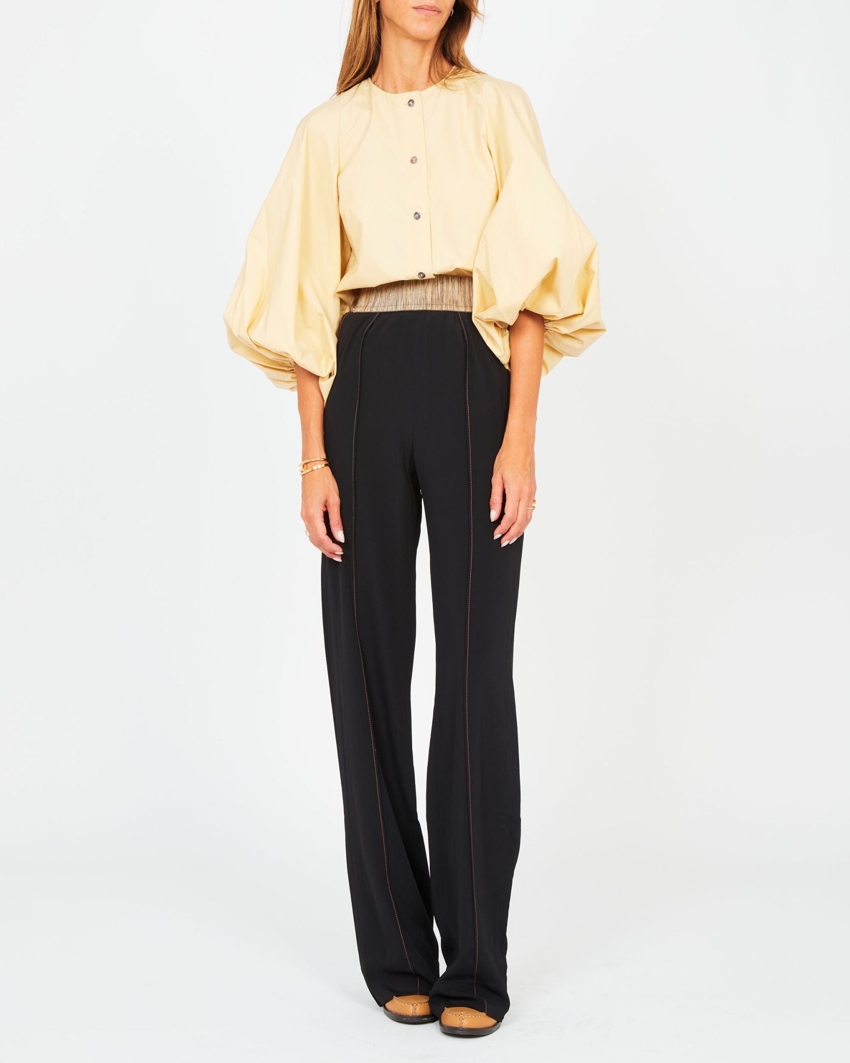 Pantalon élastique en crêpe de soie - Noir