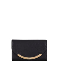 Portefeuille compact Lizzie en cuir de vachette grainé - Noir