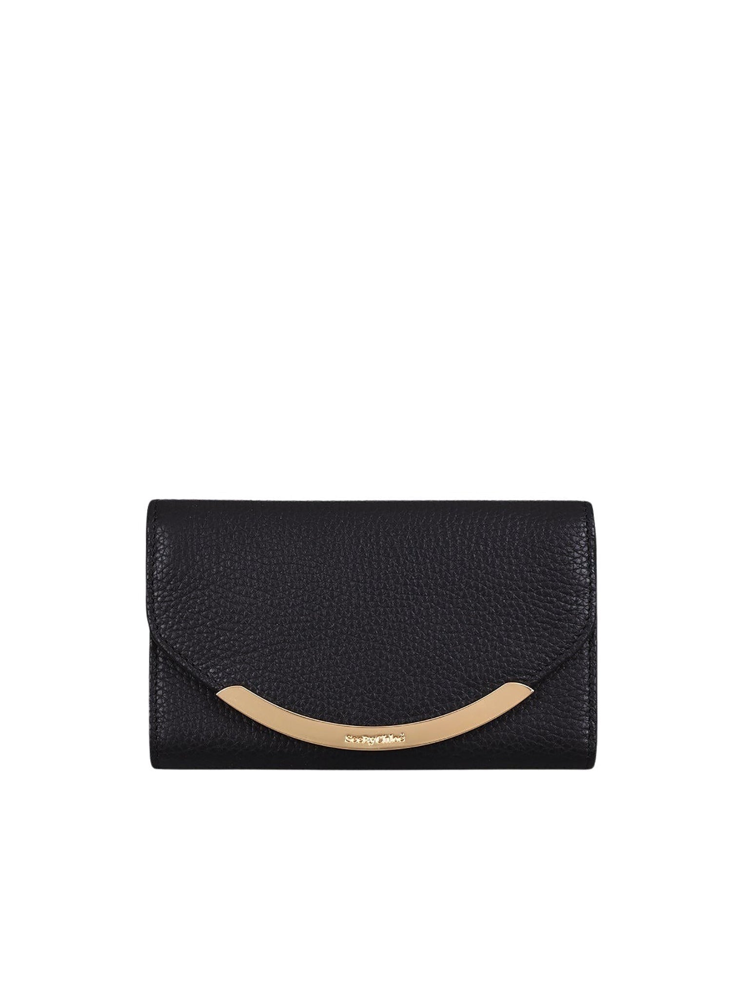 Portefeuille compact Lizzie en cuir de vachette grainé - Noir