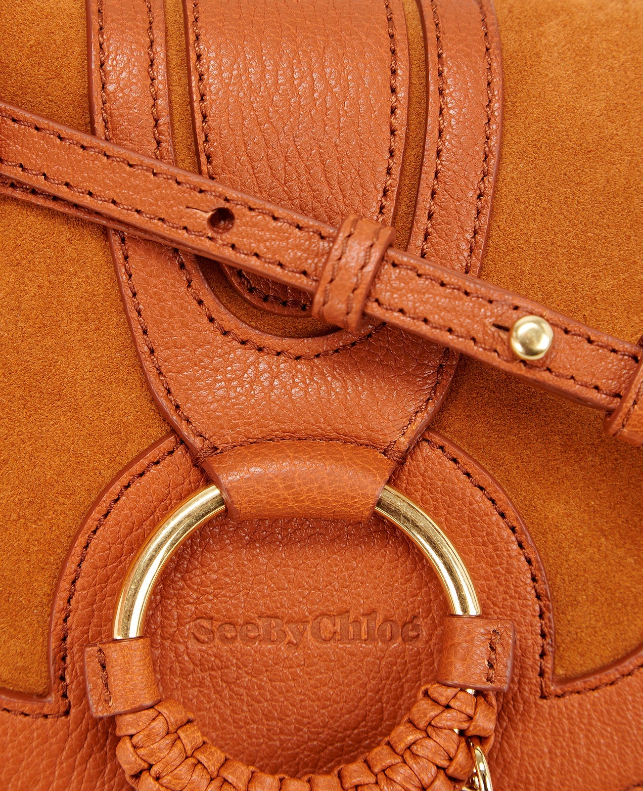Mini sac Hana en cuir grainé et suédé - Caramello