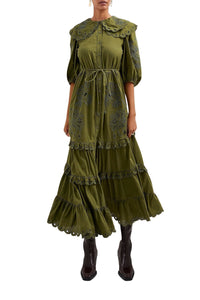 Robe longue Richelieu Humming Bird en coton - Vert