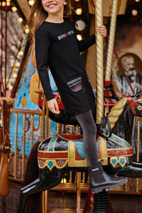 Robe rayée coupe droite - Noir