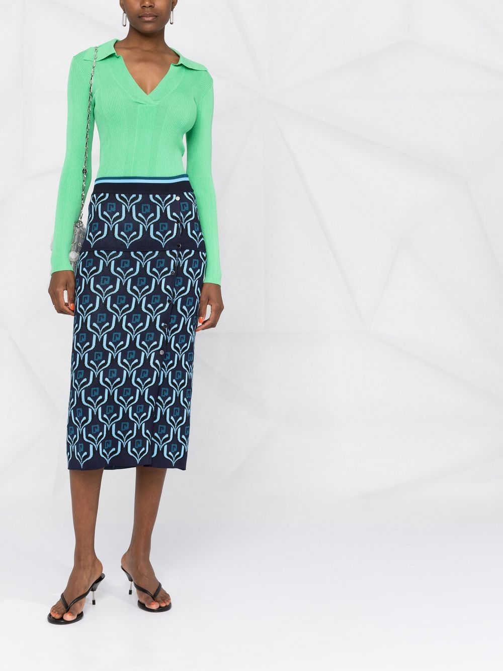 Jupe longue à motif jacquard - Blue Jacquard Paco