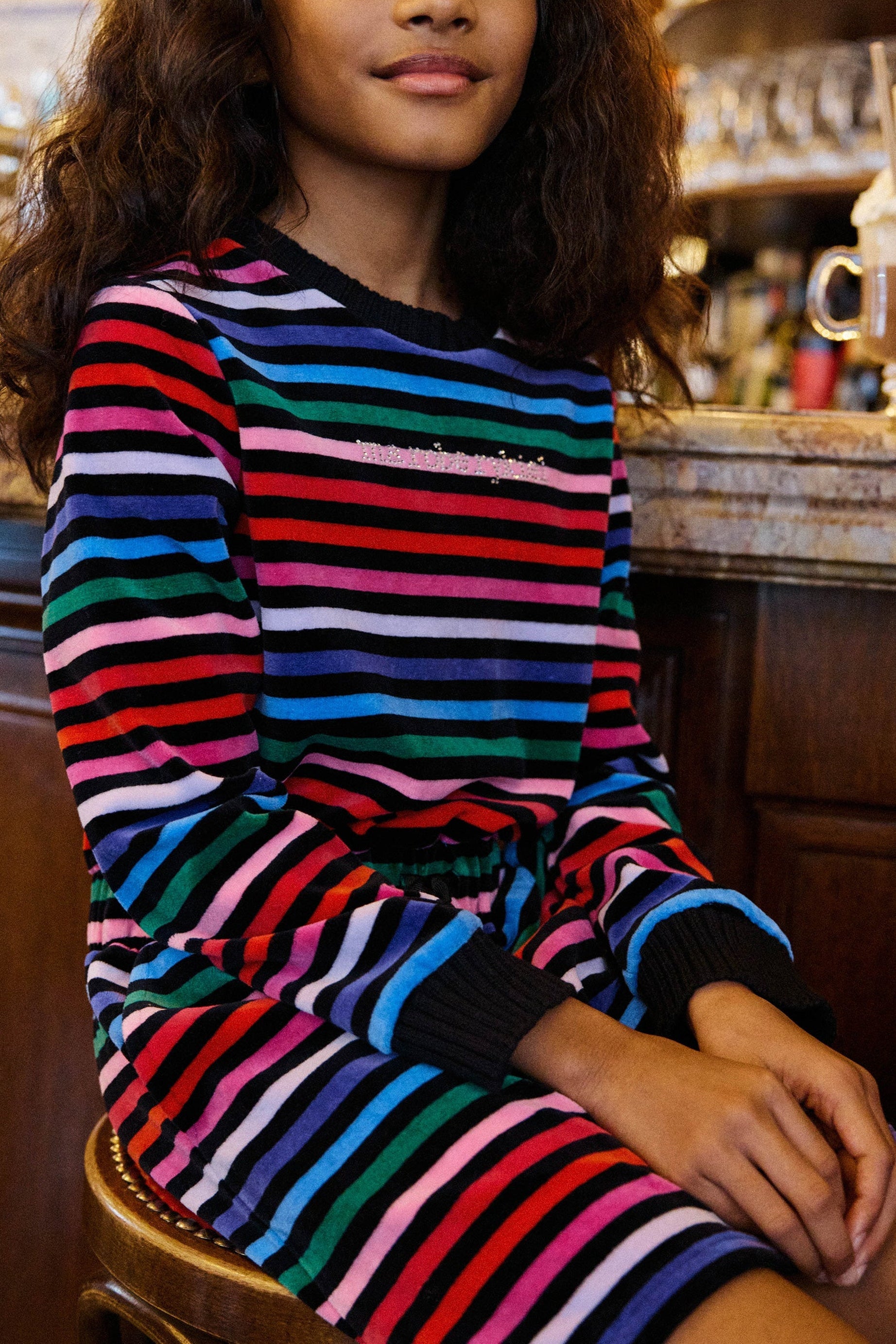 Robe effet peau de pêche rayée - Multicolor