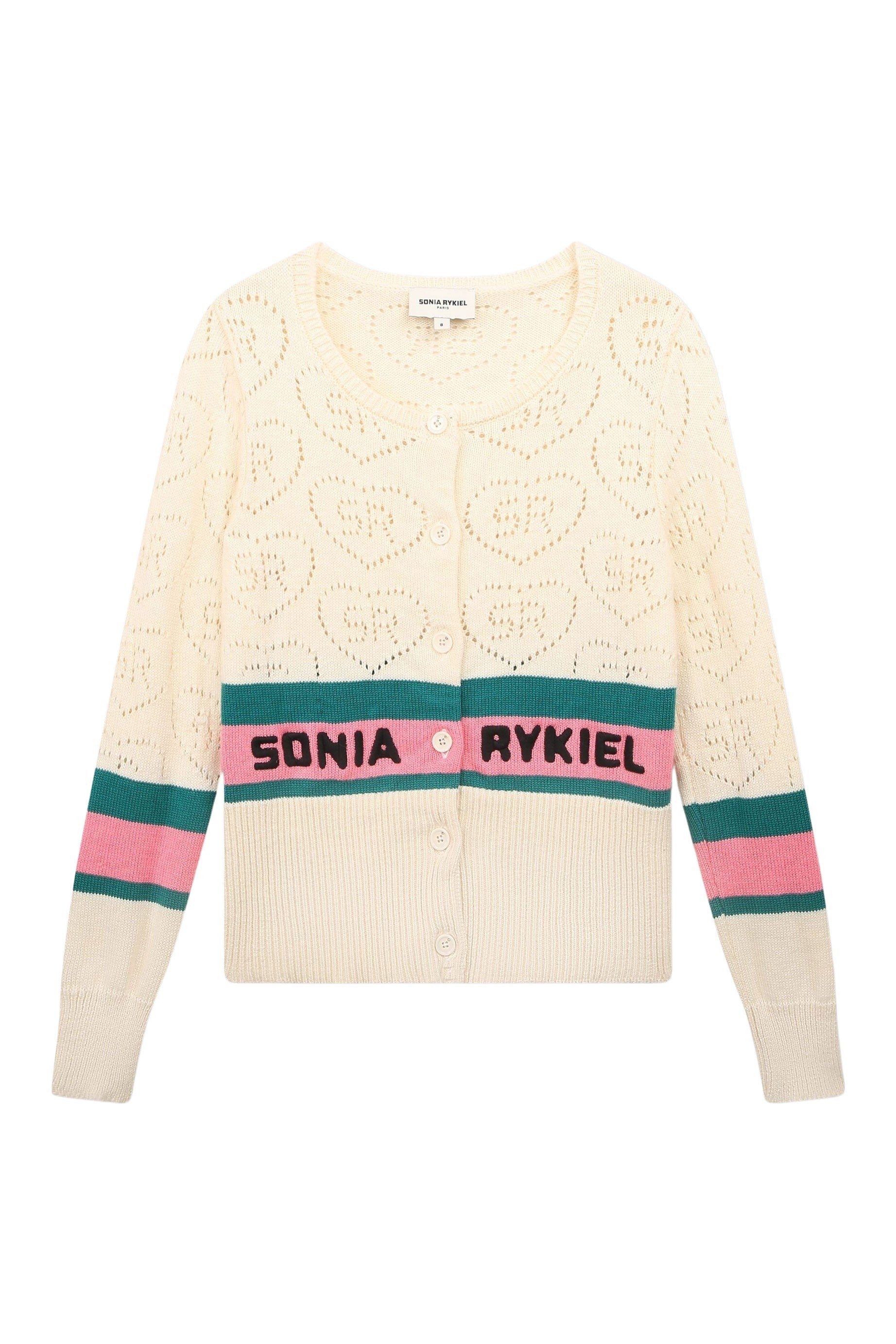 Cardigan tricoté à motifs ajourés - Ivoire