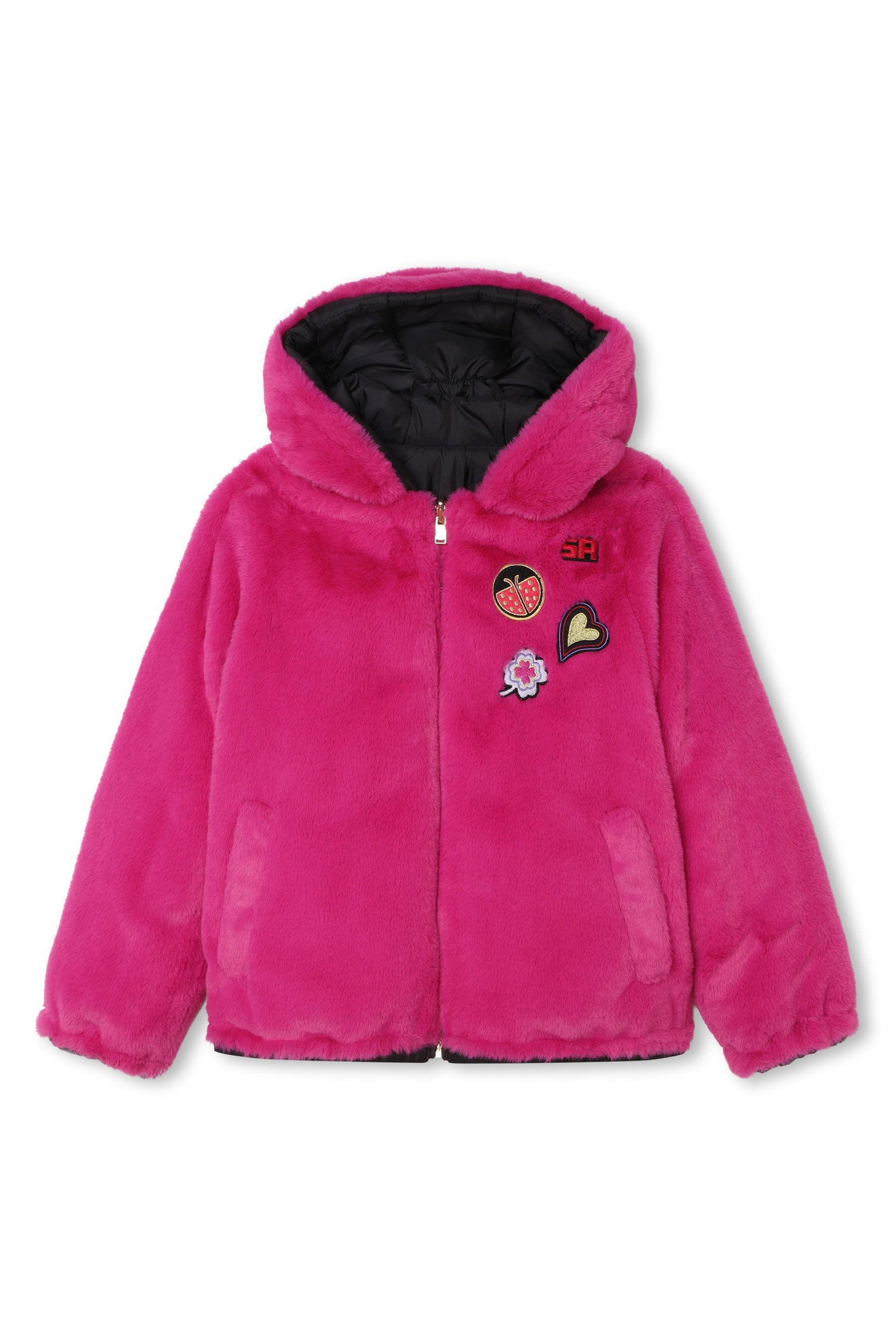 Manteau à capuche en tissu peluche - Fuchsia