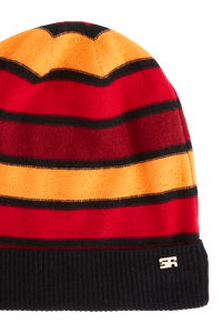 Bonnet à rayure en laine - Rouge & Orange