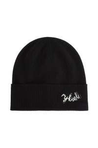 Bonnet brodé en cachemire - Noir