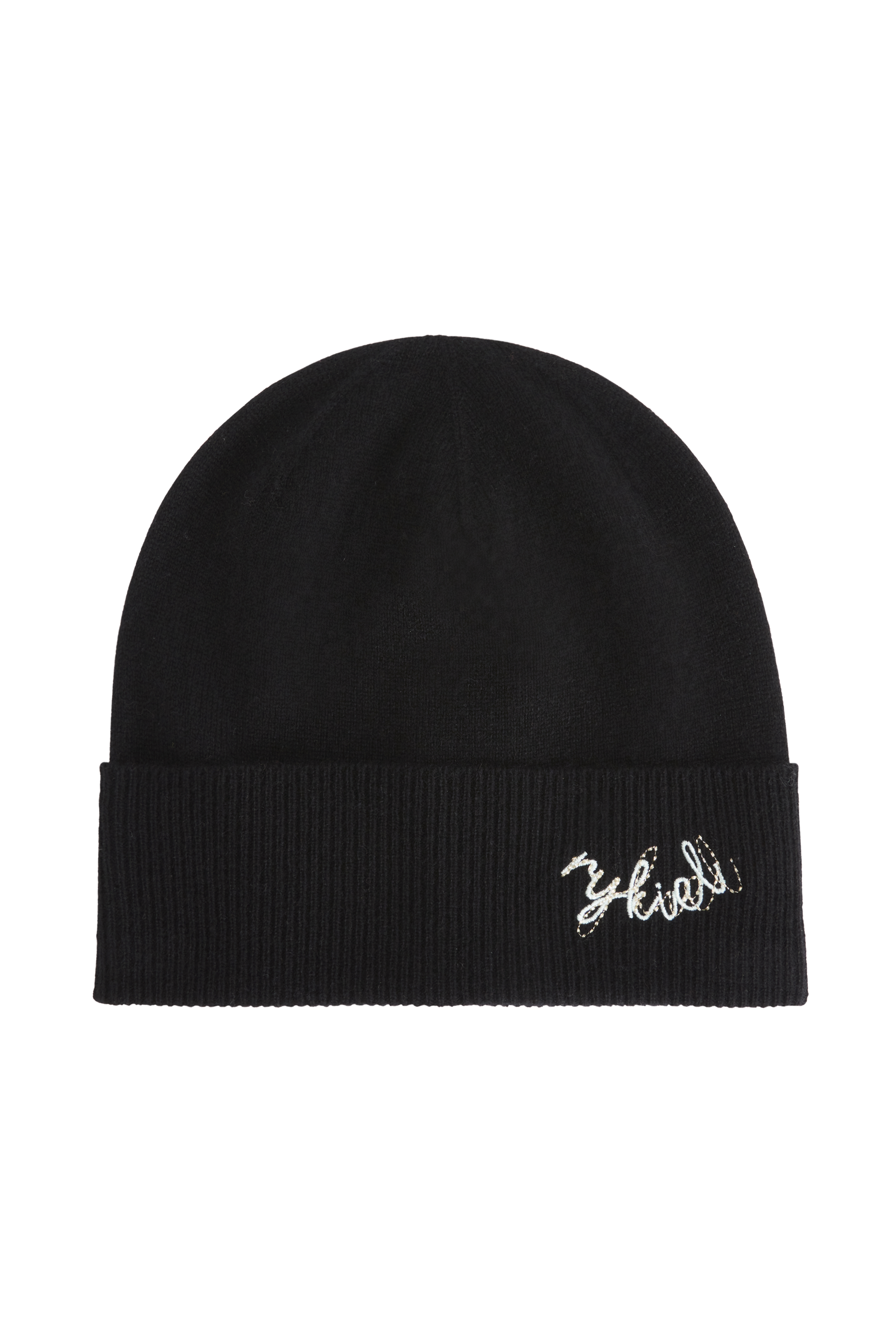 Bonnet brodé en cachemire - Noir
