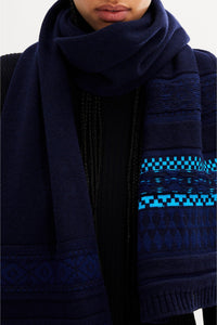 Bonnet tricot jacquard en laine - Bleu