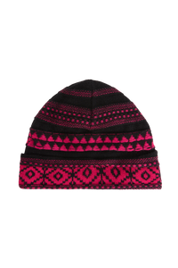 Bonnet tricot jacquard en laine - Fuchsia