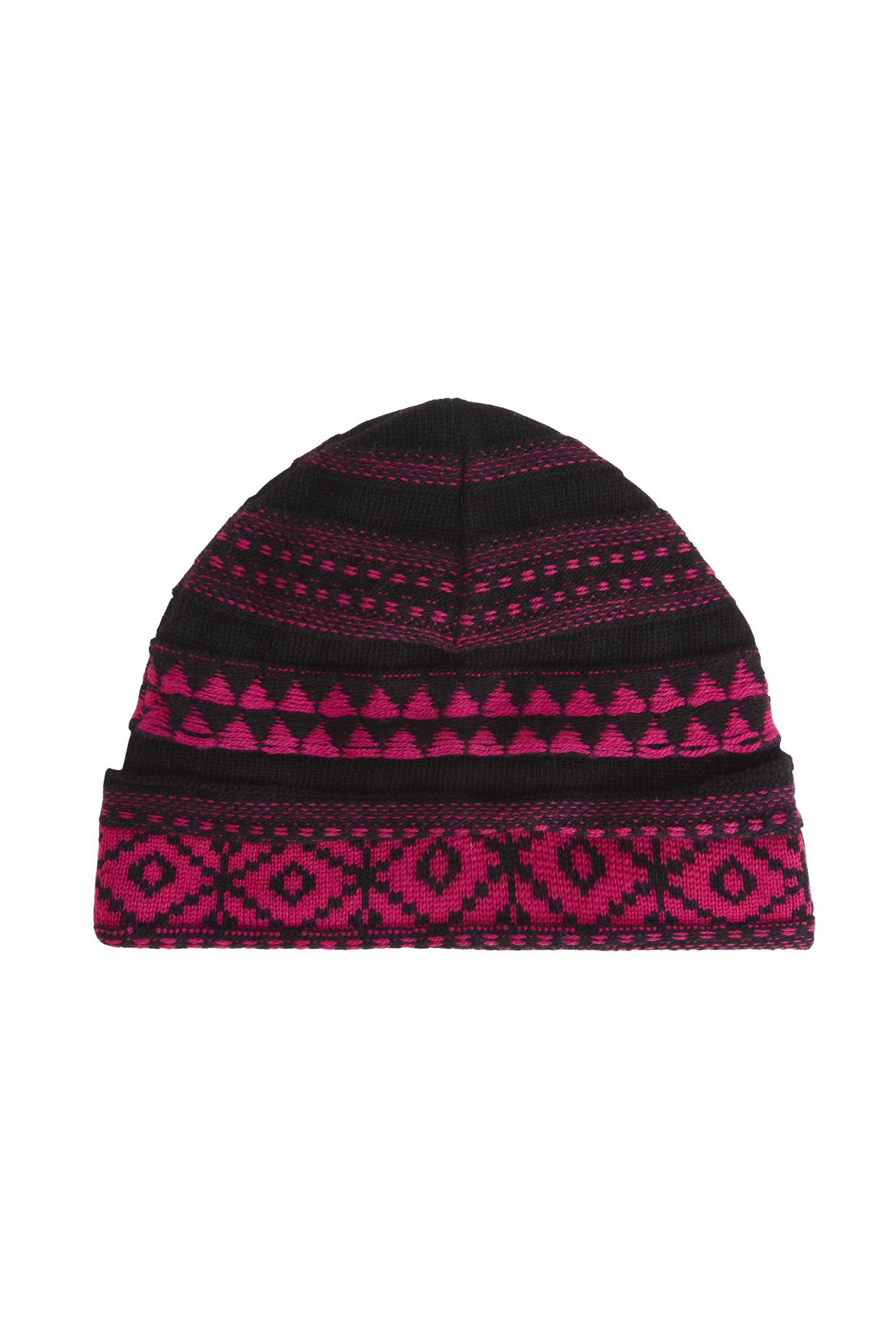 Bonnet tricot jacquard en laine - Fuchsia