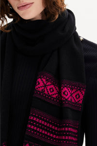 Bonnet tricot jacquard en laine - Fuchsia