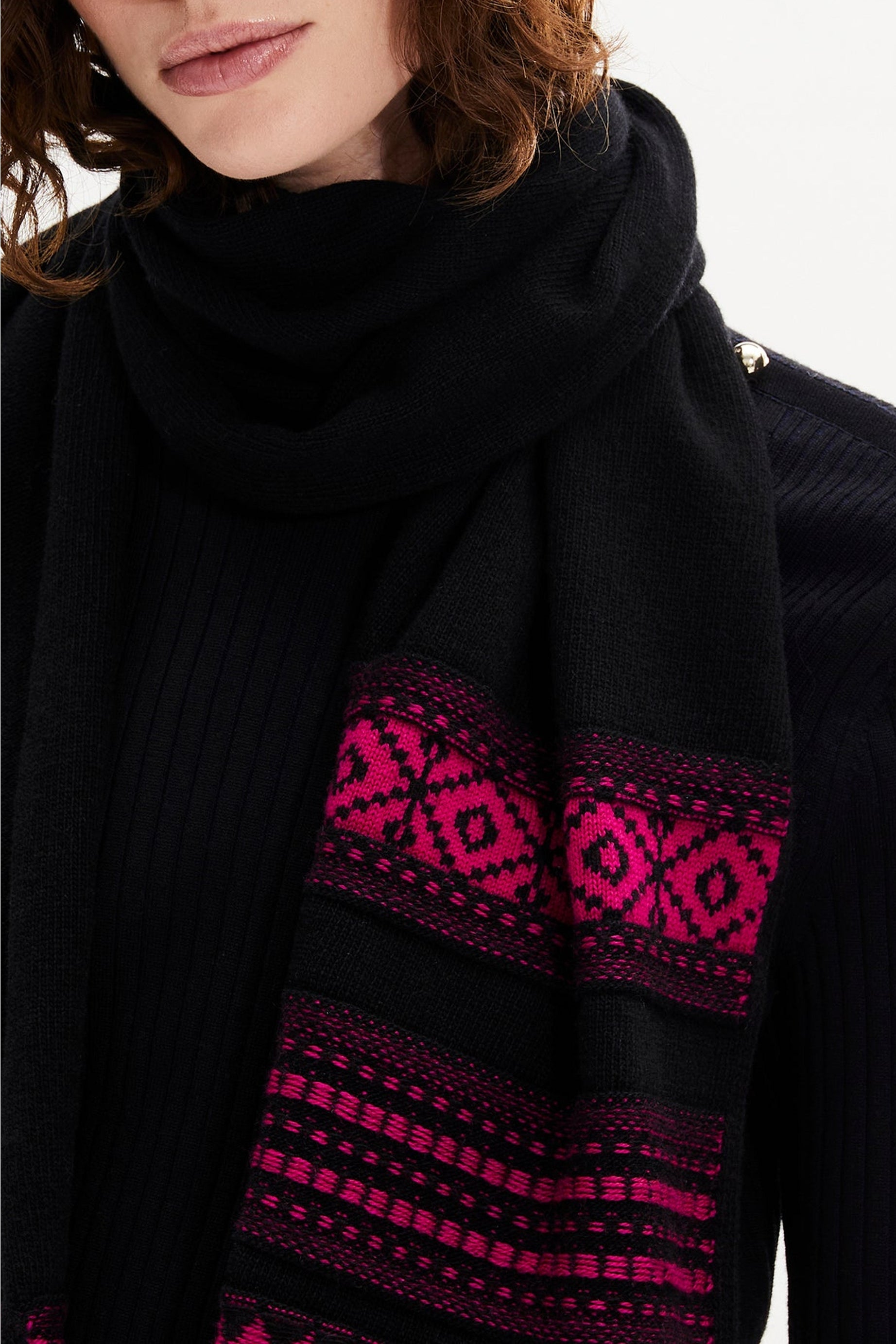 Bonnet tricot jacquard en laine - Fuchsia