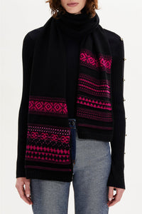 Echarpe tricot jacquard en laine - Fuchsia