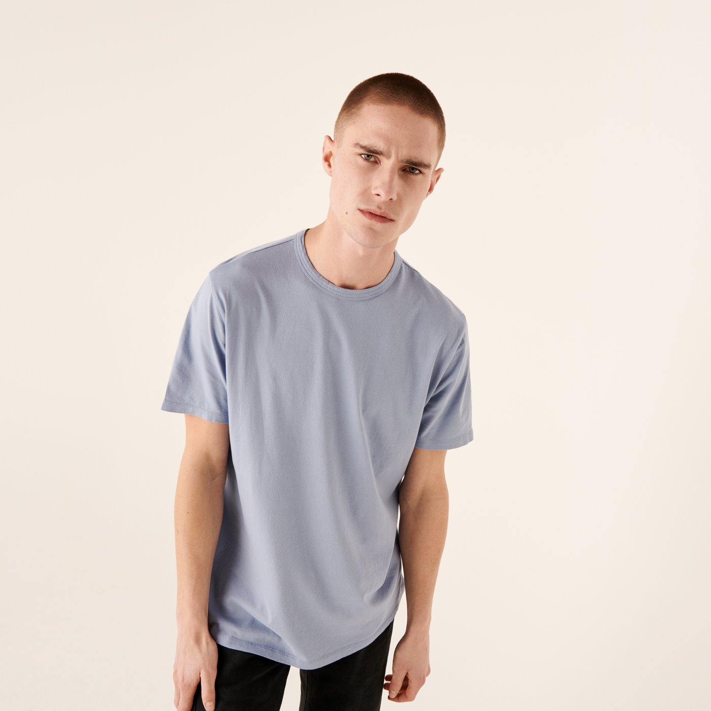 T-shirt à col rond droit - Blue-Gray