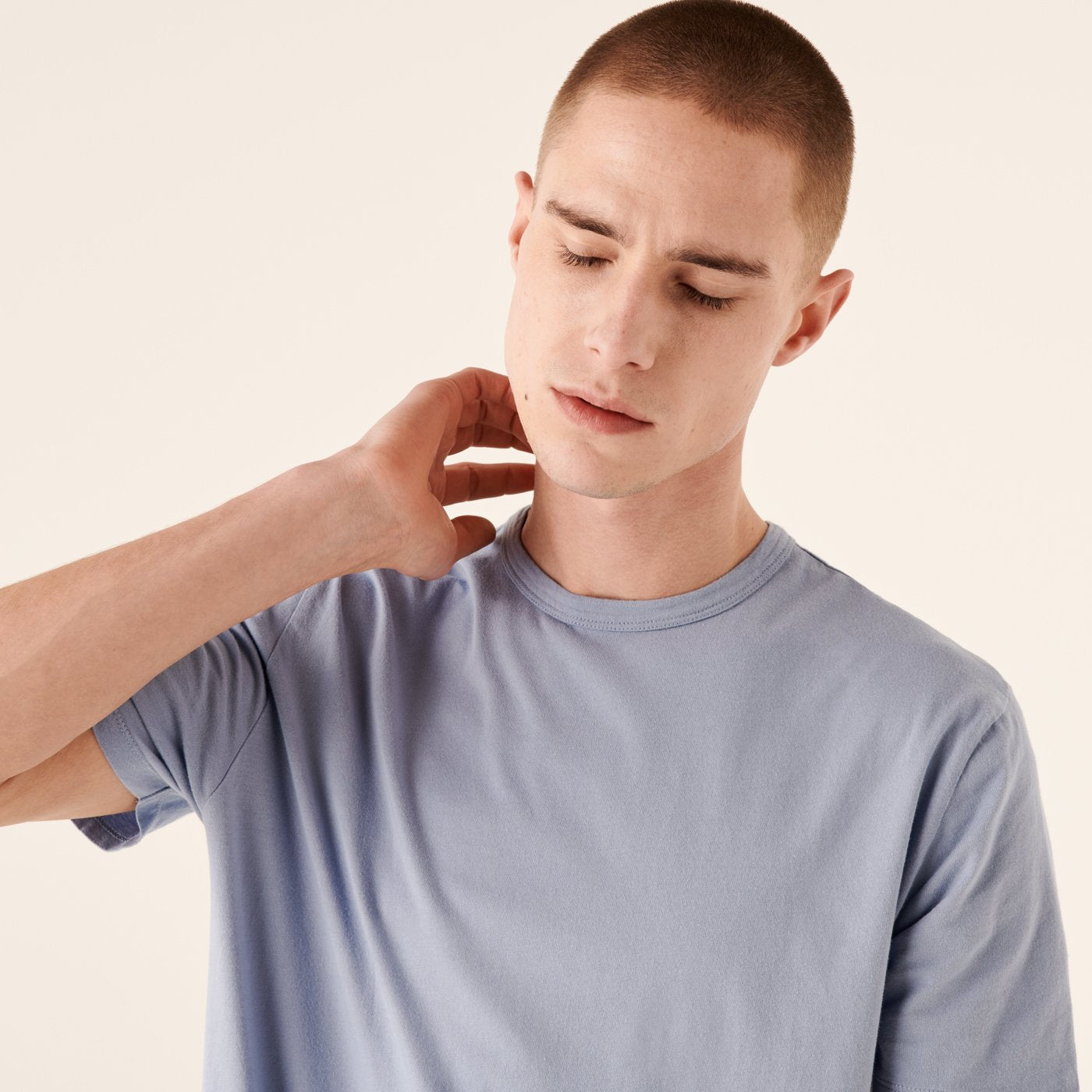 T-shirt à col rond droit - Blue-Gray