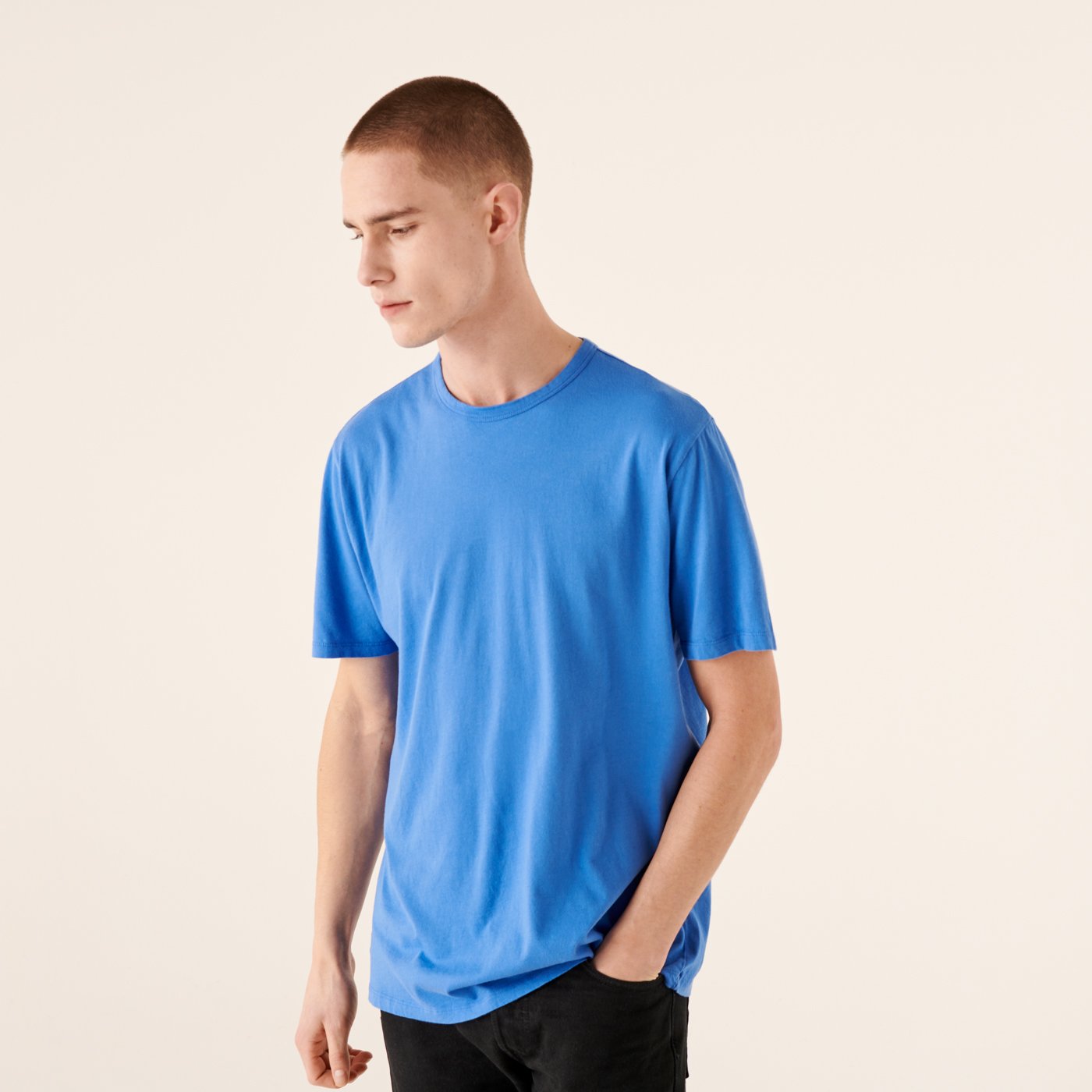 T-shirt à col rond droit - Denim Blue