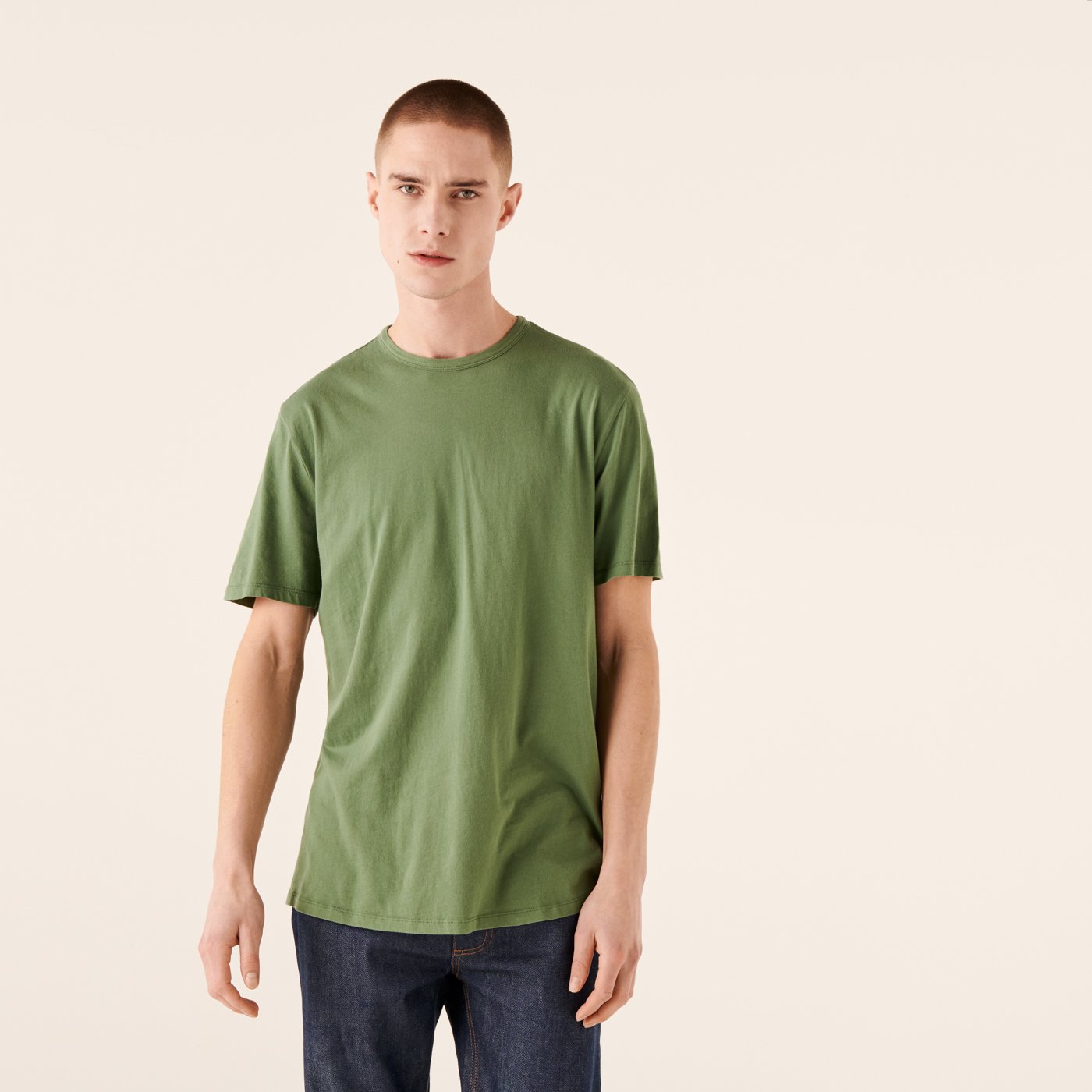 T-shirt à col rond droit - Olive Green
