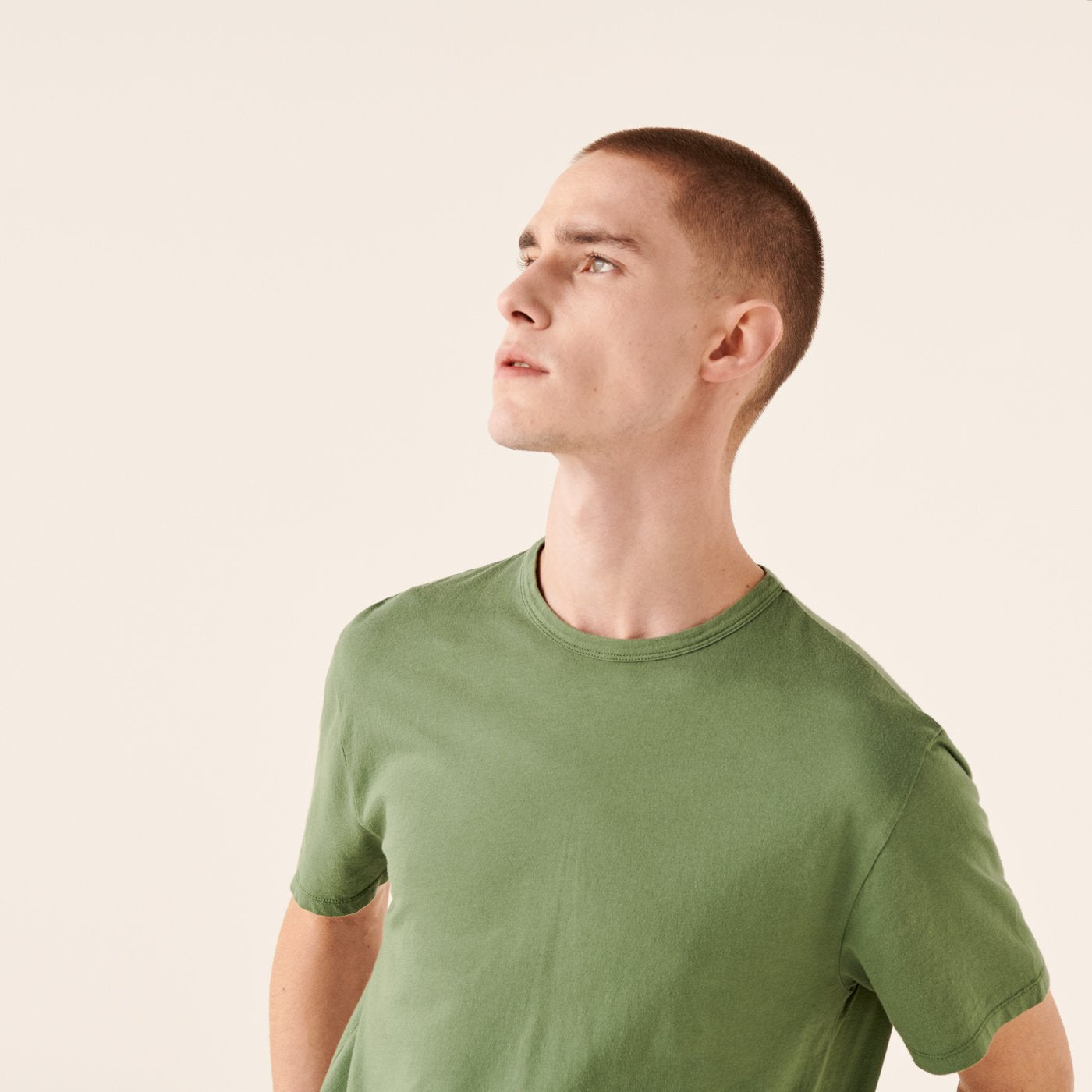 T-shirt à col rond droit - Olive Green