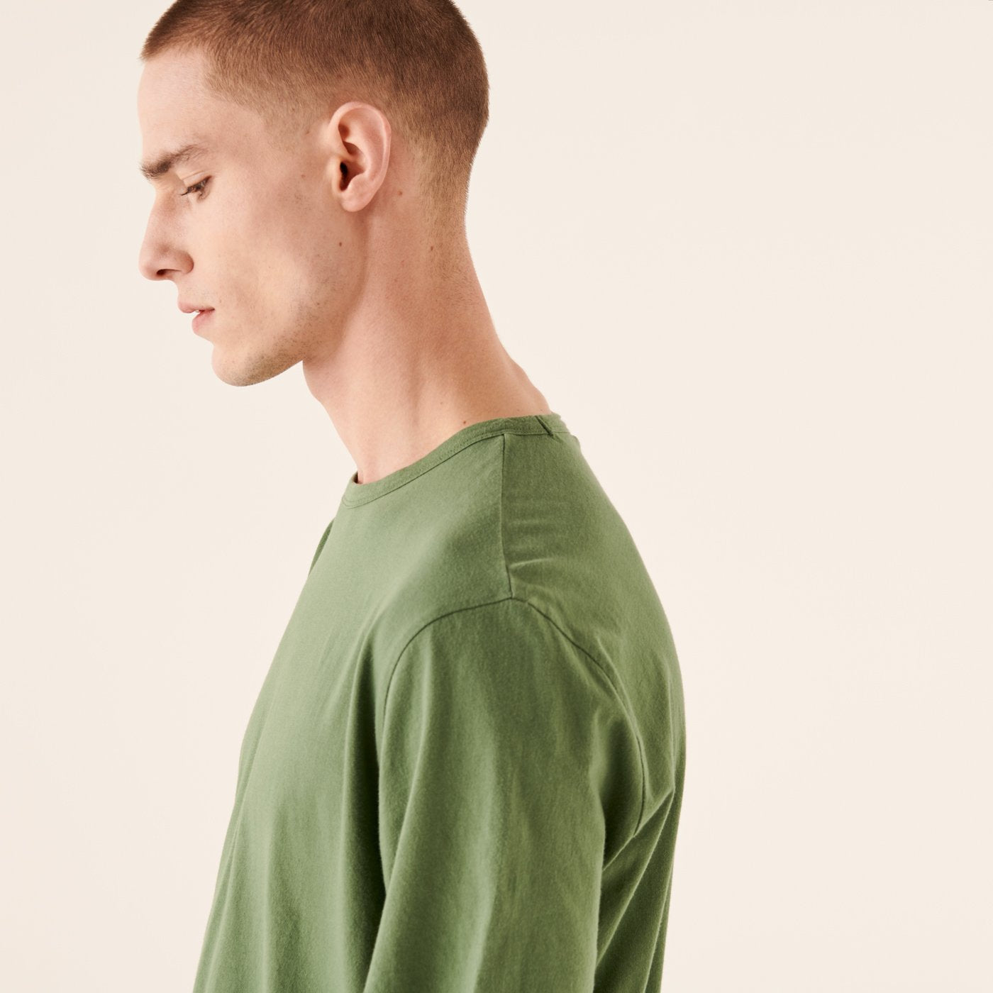 T-shirt à col rond droit - Olive Green