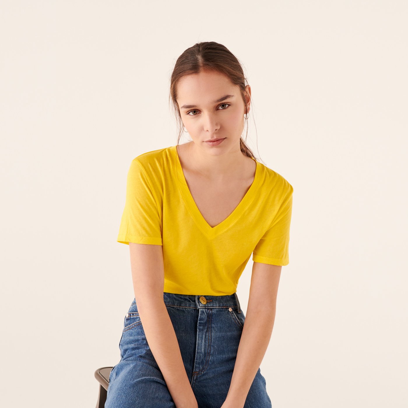 T-shirt épais Supima à col V - Summer Yellow