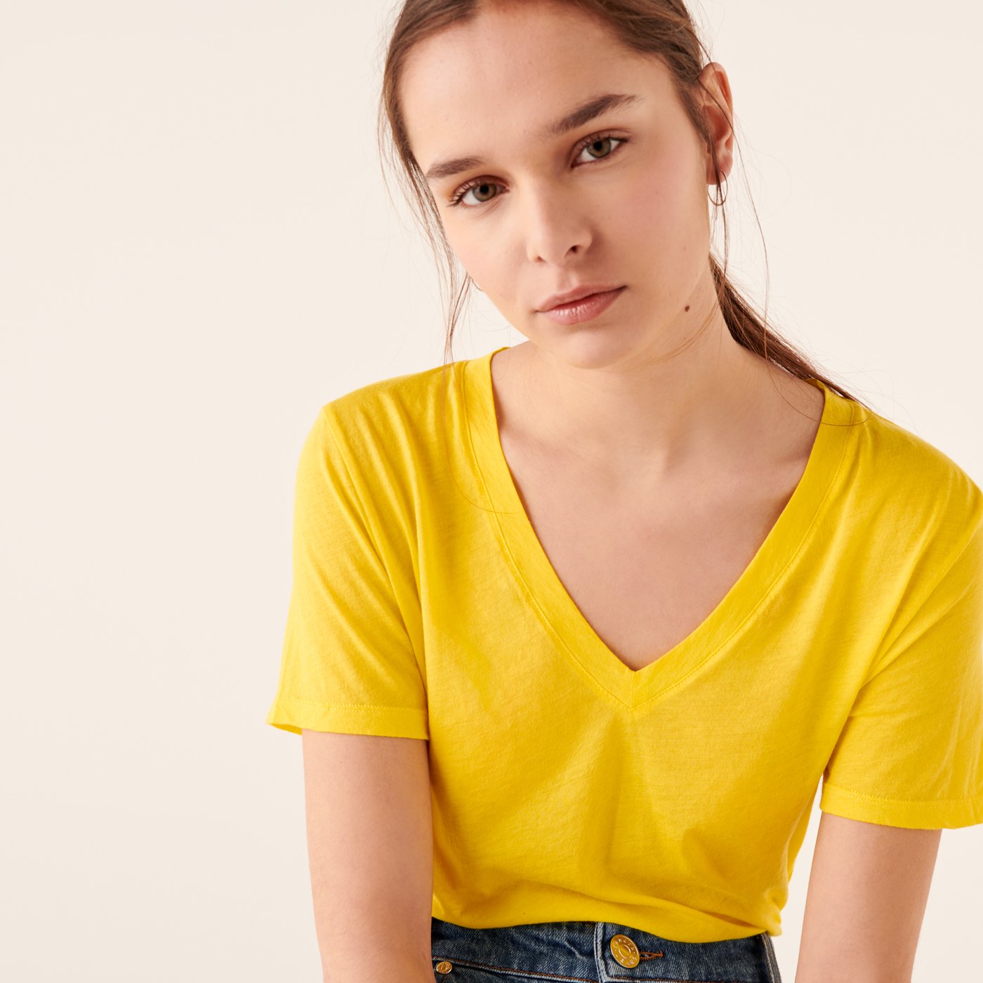 T-shirt épais Supima à col V - Summer Yellow