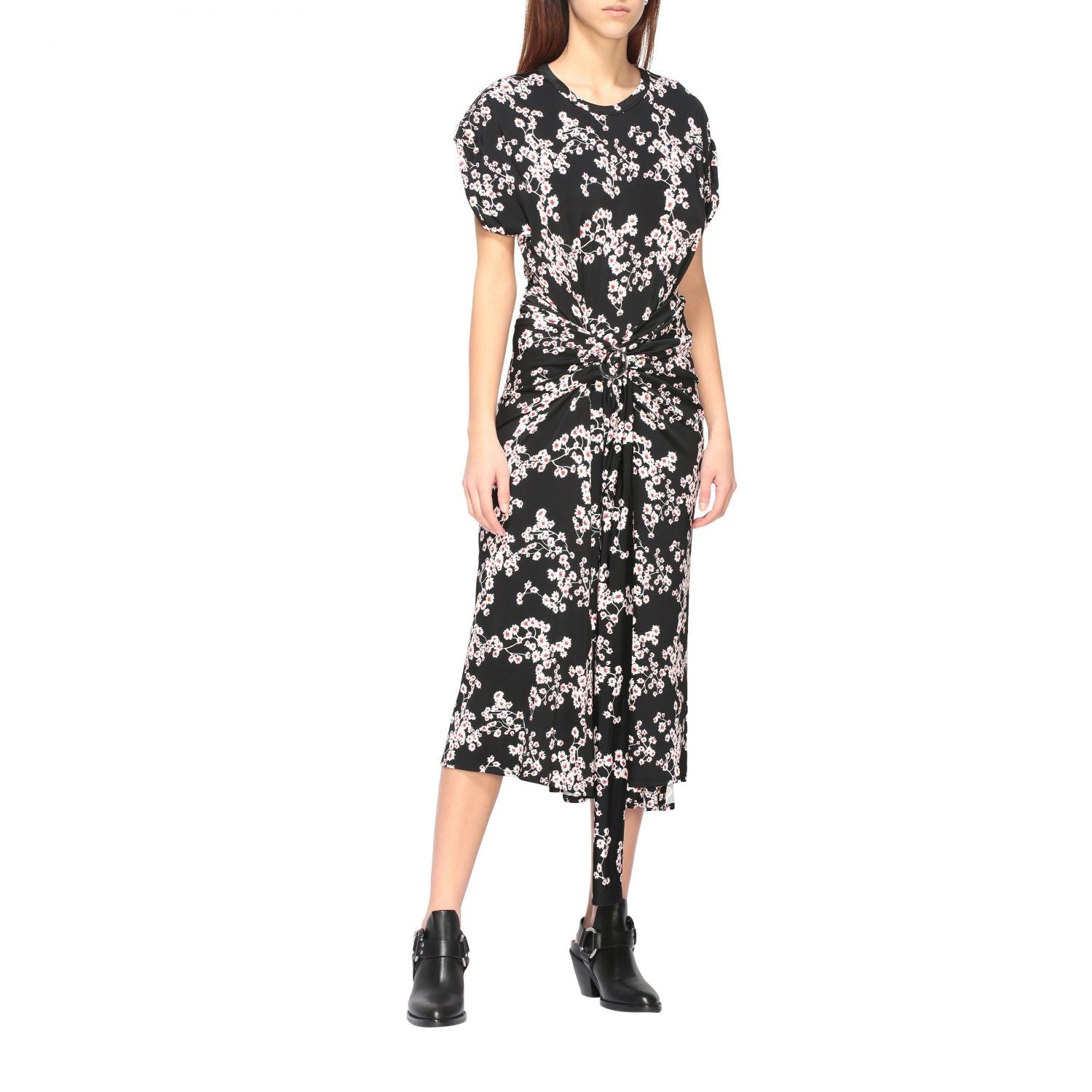 Robe longue ceinturée à imprimé - Black Sakura