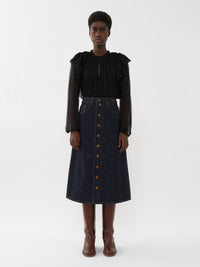 Blouse plissée en laine - Black