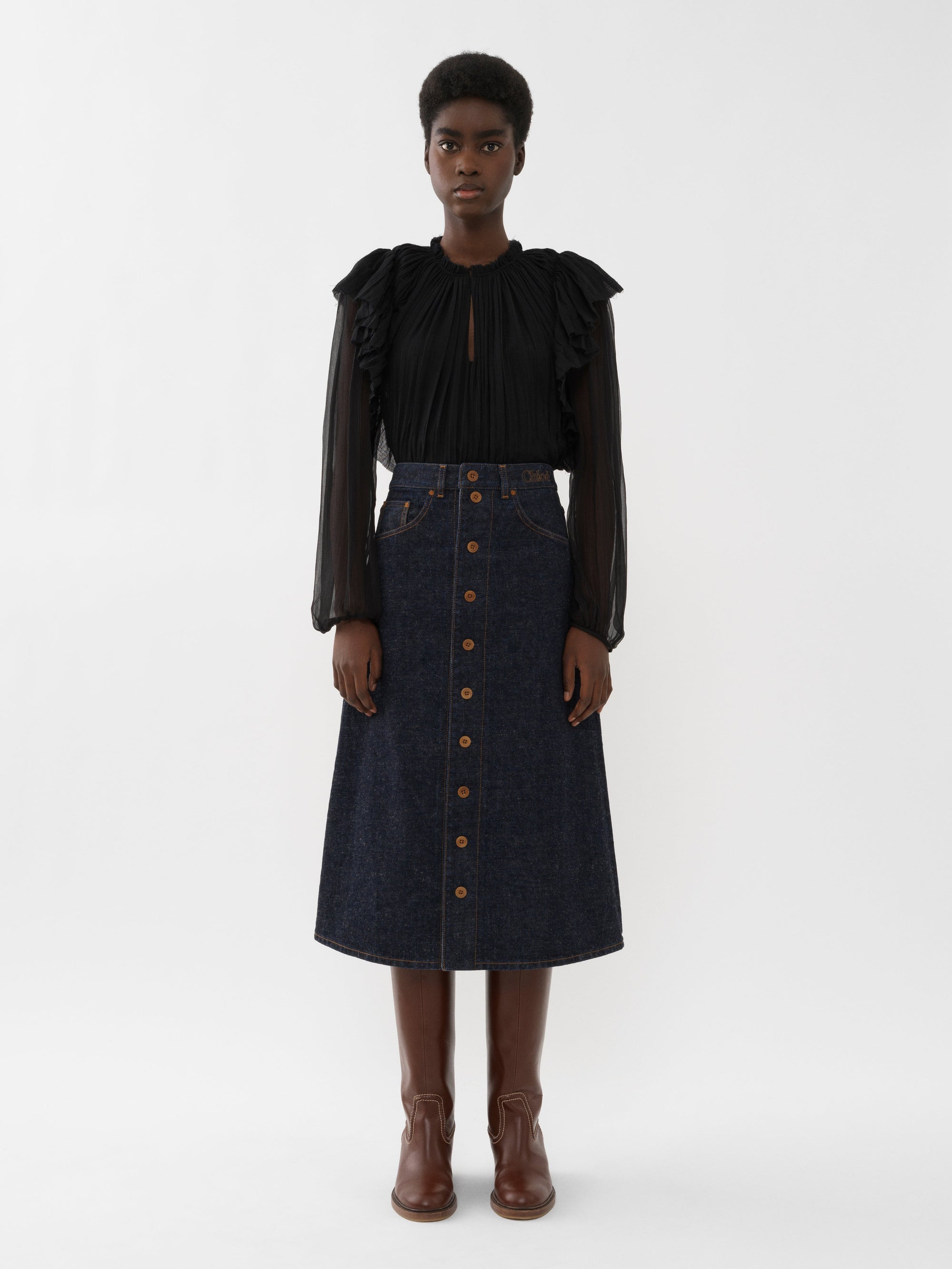 Blouse plissée en laine - Black