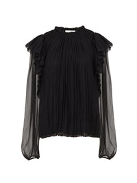 Blouse plissée en laine - Black