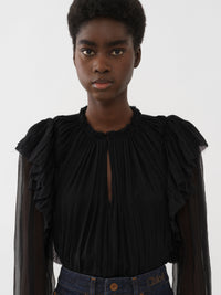 Blouse plissée en laine - Black