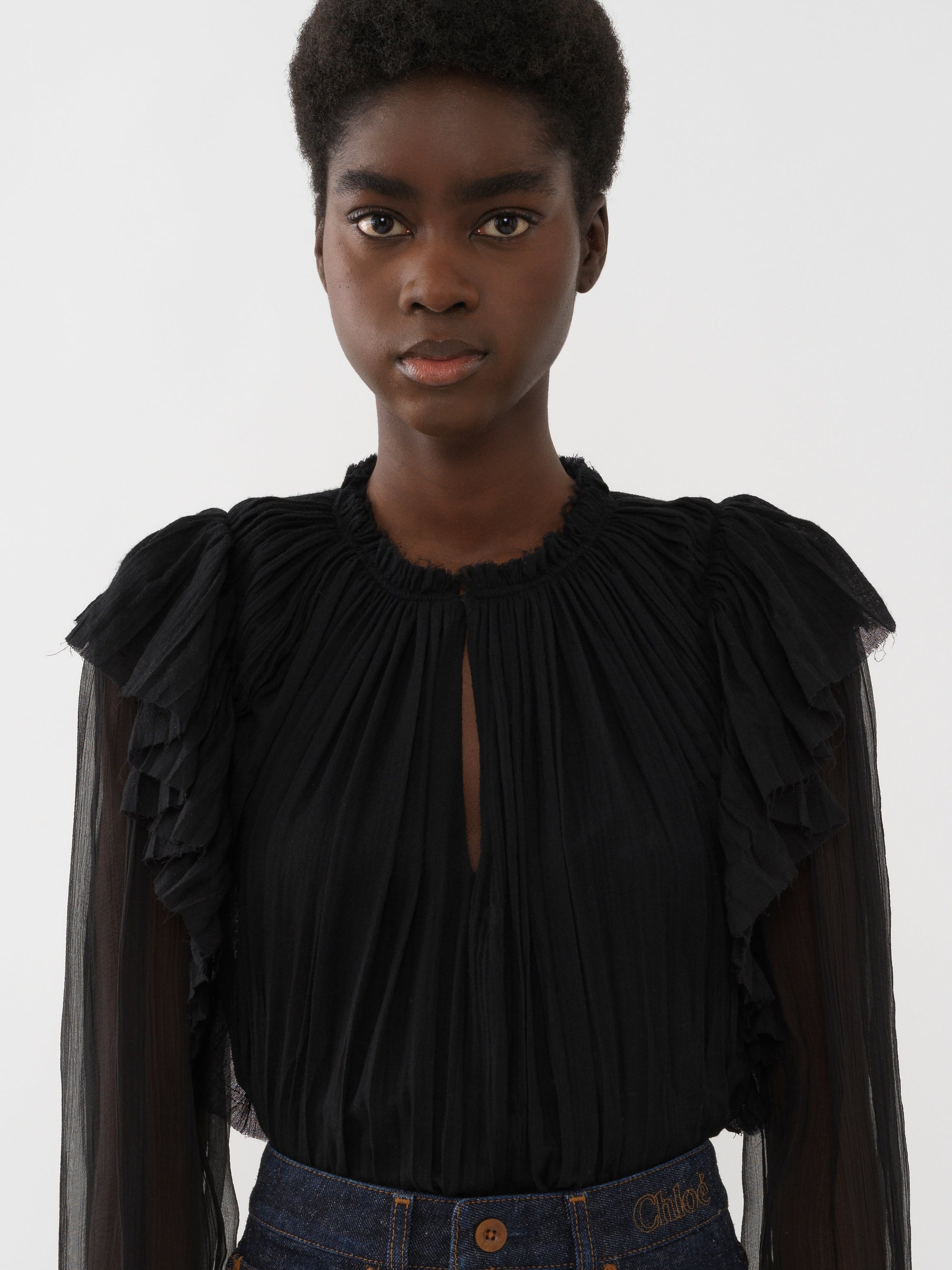 Blouse plissée en laine - Black