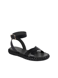 Sandales plates Pip en cuir lisse - Noir
